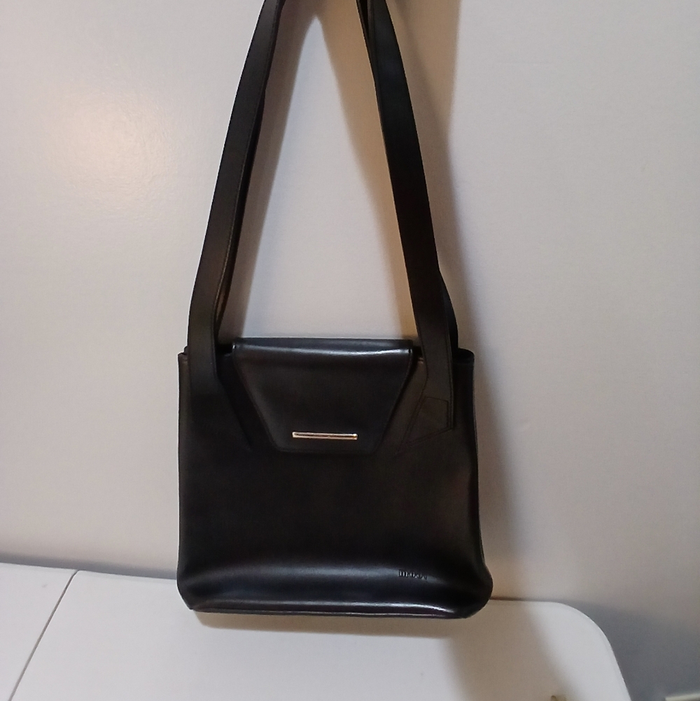 MODI Elegant Black Leather Shoulder Water Resistant Bag Classic Style Functional
